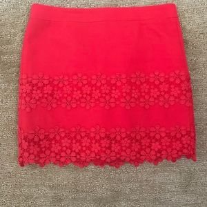 J. Crew Pink Red Striped Daisy Lace Mini Skirt